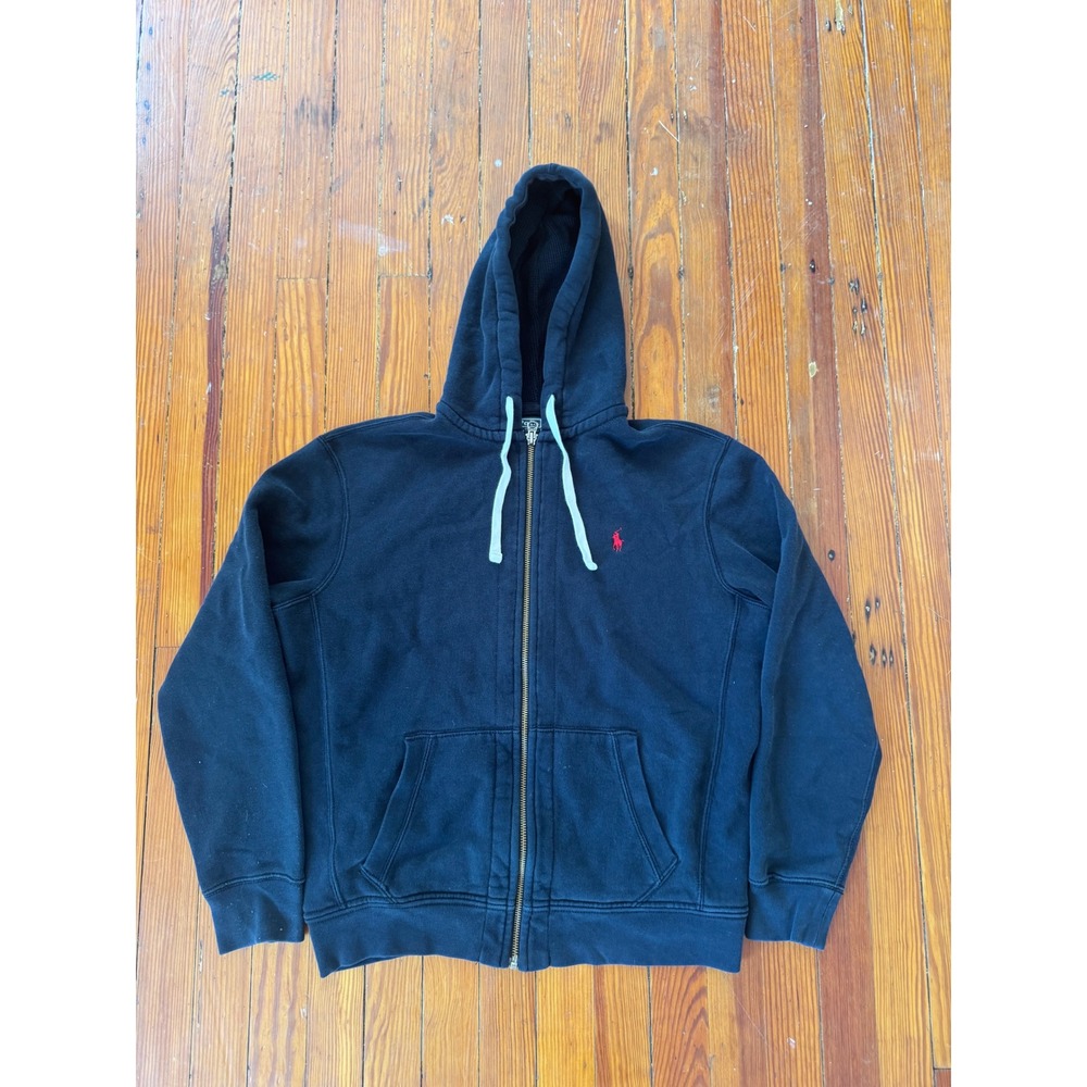 Polo Ralph Lauren Mens Navy Blue Waffle Lined Full Zip Hoodie Sweatshirt Large